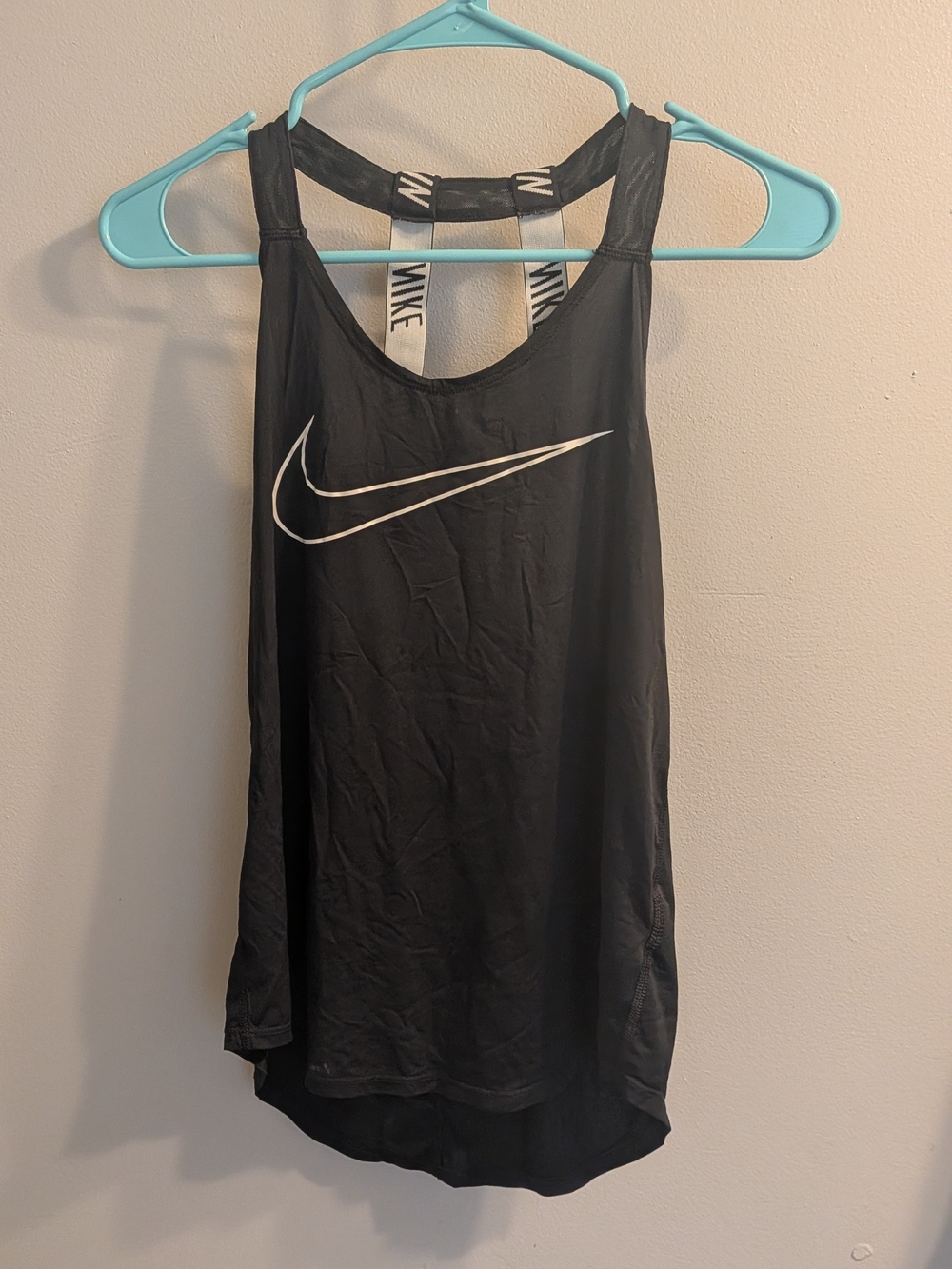 Nike Dri-FIT Black Logo Straps Workout Tank Top Swoosh Athletic Shirt S